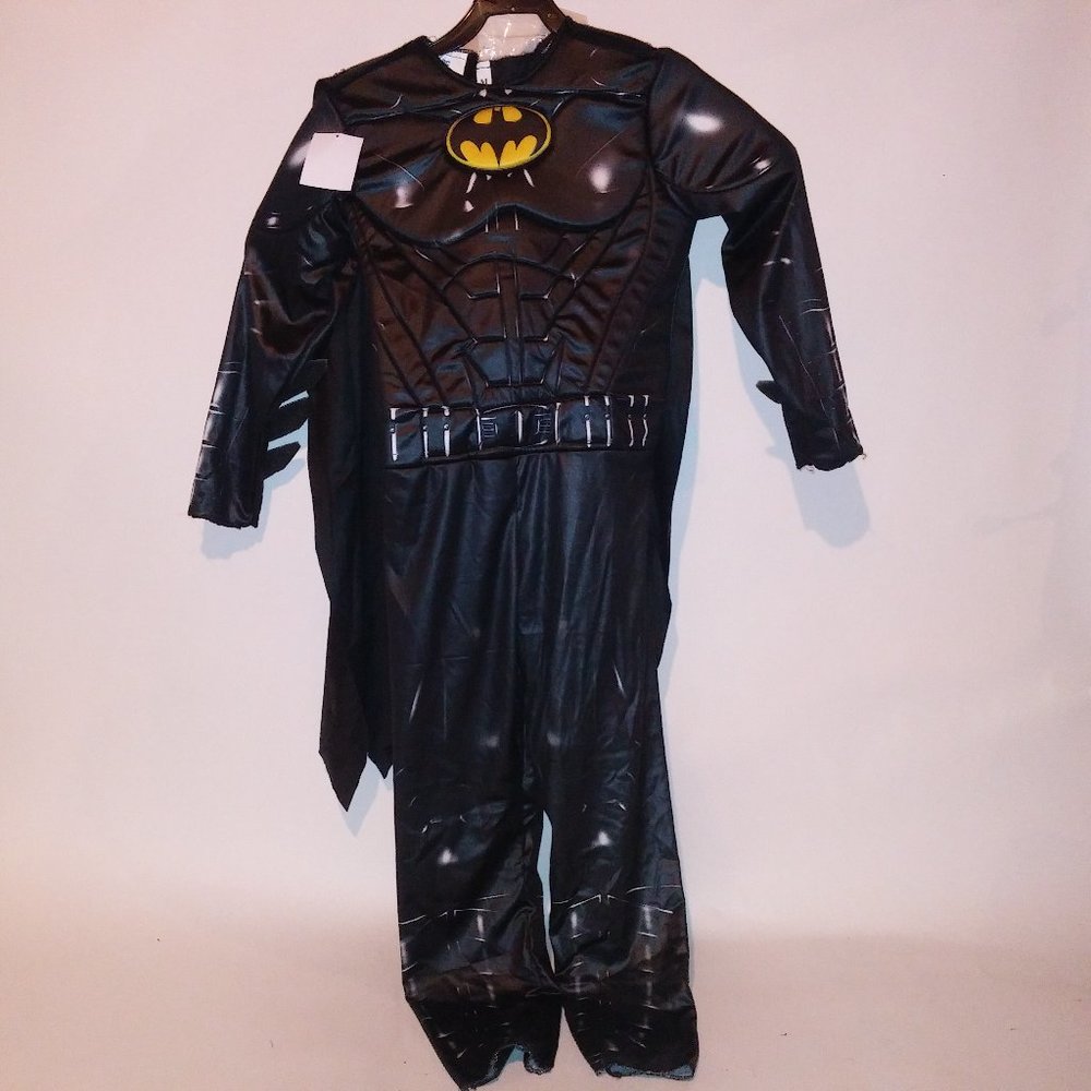 Batman‎ Costume Kids Boys Size Medium Black Padded Jumpsuit Cape Mask Super Hero